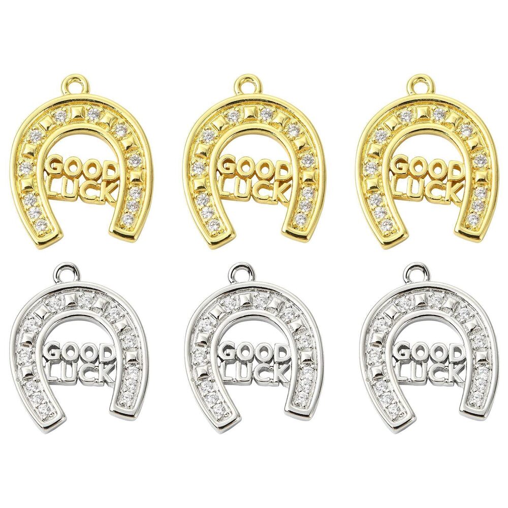 3995 6 pcs 2 Colors Brass Micro Pave Cubic Zirconia Horseshoe Charms U